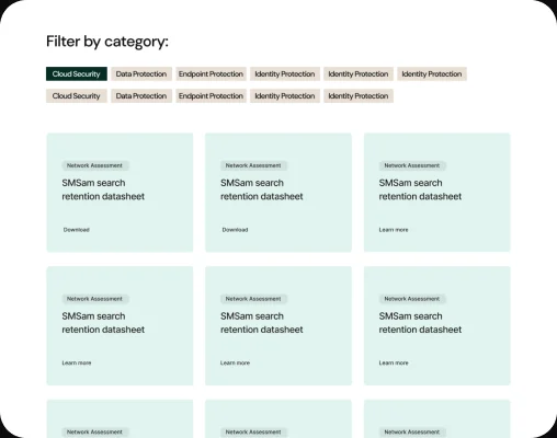 SmSam data sheet library with category filters